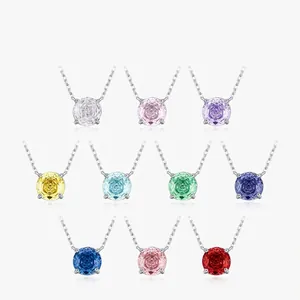 925 Sterling Silver Round Zirconia Pendant Necklace Rose Cut Gemstone Solitaire Clavicle Chain Korean Style Women Jewelry