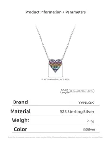 Dettagli della collana cuore arcobaleno in argento S925 con pendente da 10,5x11mm