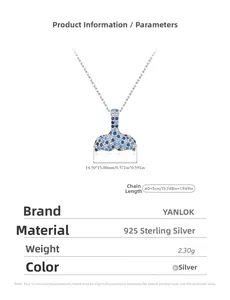 Detailed view of S925 sterling silver mermaid tail pendant with blue gradient crystals