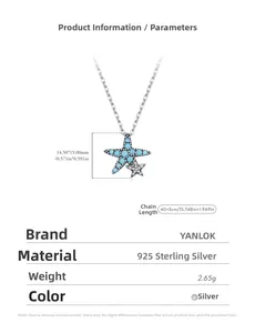 Detail of S925 sterling silver starfish necklace with turquoise bead and zircon accents