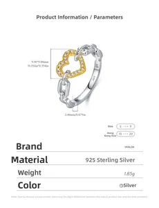 Detail specifications of S925 sterling silver heart chain ring with cubic zirconia stones
