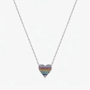 Collana con Pendente a Cuore Arcobaleno in Argento Sterling 925 per Donna Dolce Stile Pixel Catena della Clavicola con Zirconia Intarsiata Gioielli Regalo