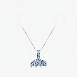 925 Sterling Silver Blue Gradient Whale Tail Pendant Necklace Luxury Zirconia Mermaid Fish Tail Clavicle Chain Jewelry For Women