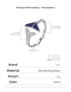 Detailed S925 silver mermaid tail ring specs showing 1.70g weight and dimensions