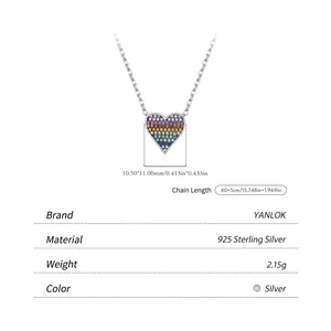 Collana a cuore in argento 925 con zirconi arcobaleno e dimensioni del prodotto