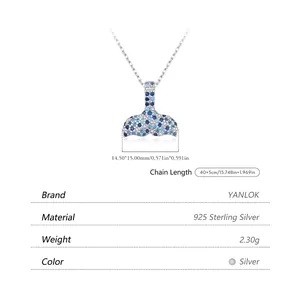 S925 sterling silver mermaid tail necklace with blue gradient cubic zirconia pavé