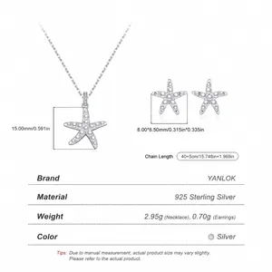 Elegant S925 sterling silver starfish jewelry set with crystal pearls and necklace