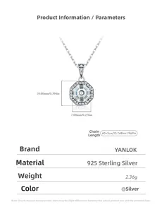 Detailed specs of S925 sterling silver octagonal pendant necklace with dimensions