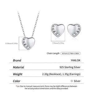 Minimalist S925 sterling silver heart jewelry set with necklace and earrings