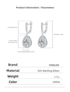 Detailed size parameters for 925 sterling silver teardrop earrings with dimensions
