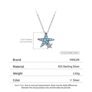 Vintage S925 sterling silver starfish necklace with turquoise pendant and white zircon accents
