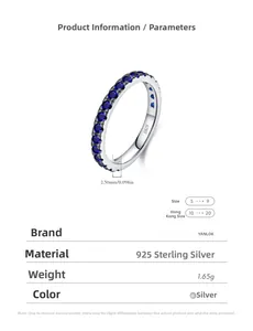Detailed view of S925 sterling silver ring with 2.5mm blue zircon pave setting