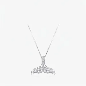 Mermaid Whale Tail Pendant Necklace With 925 Sterling Silver And Round White Artificial Pearls Elegant Ocean Theme Jewelry Women