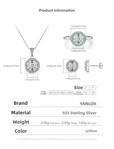 Detail specifications for vintage S925 silver octagonal jewelry set with zircon