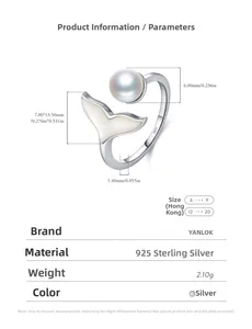 Macro view of S925 sterling silver mermaid tail ring with pearl and shell texture