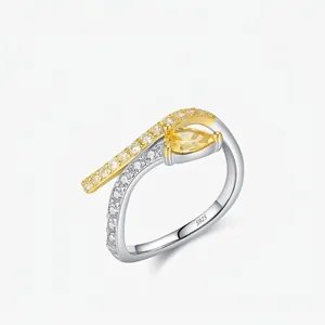 925 Sterling Silver Snake Ring For Women Two-tone Gold Silver Plated Pear Cut Yellow Zirconia Niche Design Sparkling Jewelry