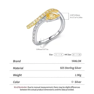 S925 Sterling Silver snake ring featuring a yellow pear-cut stone and sparkling diamonds