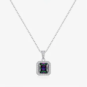 Collana Con Pendente in Argento Sterling 925 Con Pietra Mistica Quadrata per Donna Elegante Collana Geometrica Con Strass Regalo Gioielli