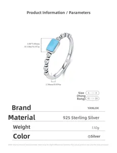 Detailed specs of S925 sterling silver ring with 3x5mm turquoise stone and dimensions