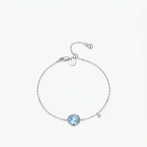 Bracelet en Argent Sterling 925 Zirconia Bleu Clair pour Femme Minimaliste Géométrique Rond Incrusté Pierre Précieuse Ajustable Bijoux de Mode Cadeau