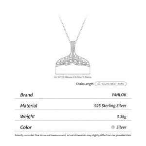 Elegant 925 sterling silver mermaid tail necklace with pearls and chain dimensions