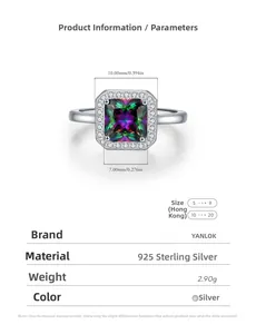 Detail view of S925 silver ring with 7mm colorful cubic zirconia and 2.90g weight specs