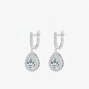 S925 Sterling Silver Waterdrop Drop Earrings For Women Elegant Exquisite Shiny Zirconia Dangle Earrings Halo Pear Cut Jewelry