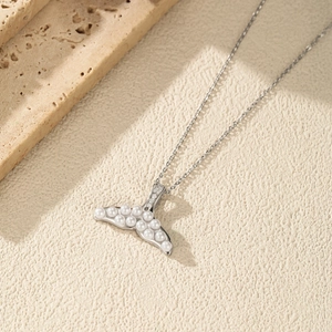 Elegant S925 sterling silver mermaid tail necklace featuring multiple white pearls and zircons
