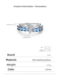 Detailed size parameters of 925 silver mermaid tail ring set with blue crystal stones