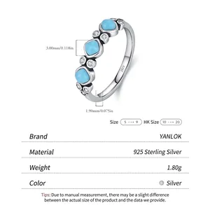 S925 sterling silver ring with three turquoise blue stones and sparkling accents