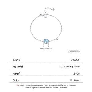 Bracelet en argent sterling S925 avec pierre bleue de 8mm et chaîne ajustable de 18cm