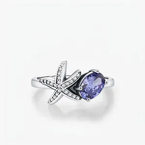 925 Sterling Silver Starfish Ring Vintage Light Luxury Zirconia Inlaid Finger Ring Forest Style Jewelry For Women Gift