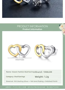 Detailed view of S925 sterling silver interlocking heart earrings with 18K gold plating