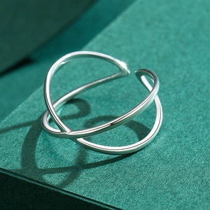 Minimalist S925 sterling silver geometric cross open ring with sleek metallic finish