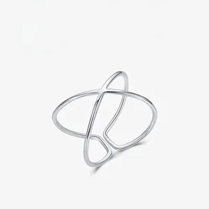 Minimalist 925 Sterling Silver Crossover Ring Geometric X-Shaped Line Adjustable Open Finger Ring Fashion Jewelry For Women