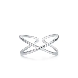 Minimalist S925 sterling silver ring with geometric X-shaped open cross design