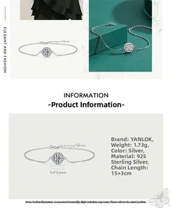 Detailed specs of S925 sterling silver halo bracelet with 9.6mm micro-pave pendant
