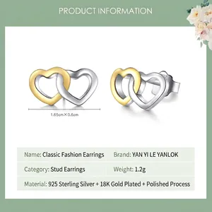 Classic interlocking heart stud earrings in 925 sterling silver with 18K gold plating