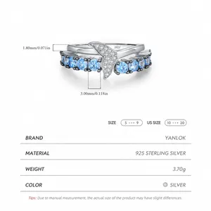 S925 sterling silver mermaid tail ring with blue zircon and high polished finish