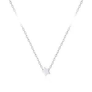 Minimalist 925 sterling silver star pendant necklace with polished mirror finish chain