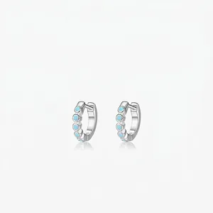 925 Sterling Silver Turquoise Huggie Hoop Earrings For Women Elegant French Style Geometric Inlaid Gemstone Earrings Jewelry Gift