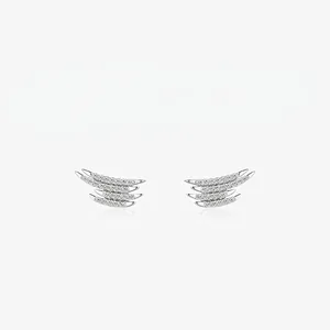 925 Sterling Silver Wing Claw Stud Earrings Minimalist Light Luxury Pave White Rhinestone Elegant Jewelry For Women