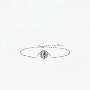 925 Sterling Silver Halo Bracelet for Women Dainty Cubic Zirconia Inlaid Adjustable Chain Bracelet Elegant Jewelry Gift