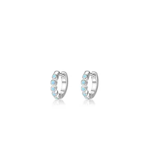 Elegant S925 sterling silver hoop earrings with inlaid turquoise stones on white background