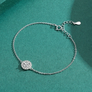 Elegant S925 sterling silver bracelet with a brilliant sparkling halo diamond pendant