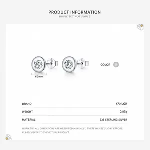 Minimalist 925 sterling silver round stud earrings with clear cubic zirconia inlay