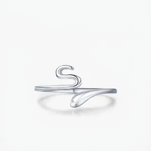 925 Sterling Silver Snake Open Ring With Zirconia Eyes Minimalist Adjustable Jewelry For Women Fashion Gift