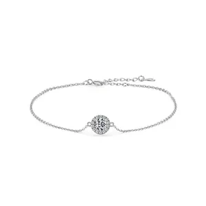 Sparkling S925 sterling silver halo bracelet featuring a round micro-pave pendant