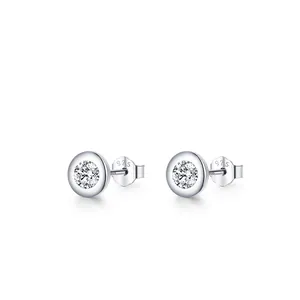 Minimalist S925 sterling silver round stud earrings with sparkling cubic zirconia stones