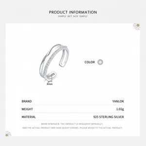 Minimalist S925 sterling silver double layer open ring with pavé cubic zirconia